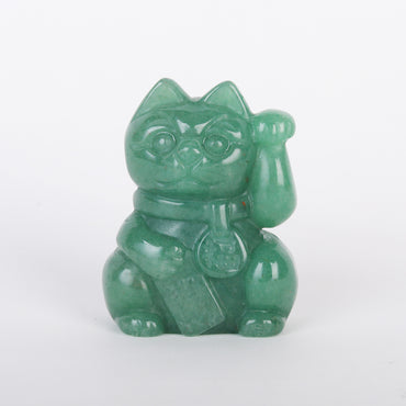 Star Coded | Maneki Neko Lucky Cat | For Clients, Sales & Prosperity Flow at the Workplace Made with Authentic Green Aventurine - the Stone of Opportunity