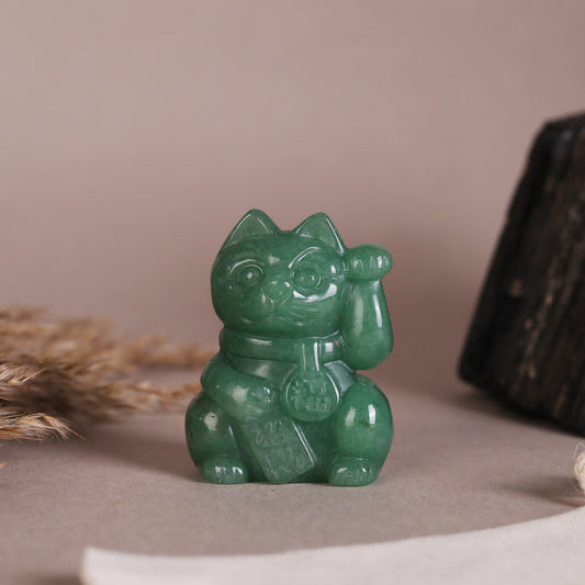 Star Coded | Maneki Neko Lucky Cat | For Clients, Sales & Prosperity Flow at the Workplace Made with Authentic Green Aventurine - the Stone of Opportunity