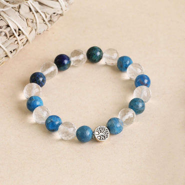 Ancestral Blockages Removal, Blue Apatite & Diamond Faceted Clear Quartz bracelet for ancestral healing, emotional transformation, intention setting, deep healing, and Star Codes energy.