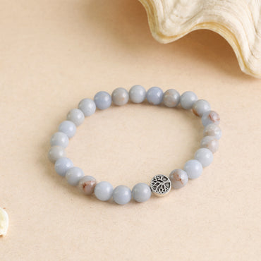 Angelite bracelet for spiritual connection, clarity, and chakra healing — supports crown and throat chakras with peaceful energy.