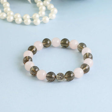 Anger Management ,Rose Quartz & Smoky Quartz bracelet for emotional healing, love energy, grounding, protection, aura cleansing, anger release, spiritual growth, and Star Codes activation.