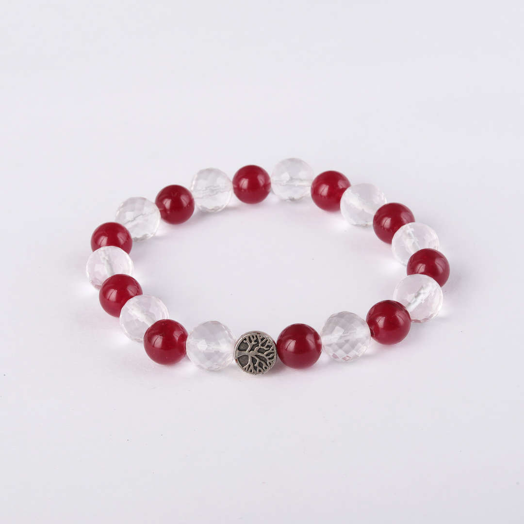 Paint The Town Red | African Carnelian & Diamond Faceted Clear Quartz Bracelet