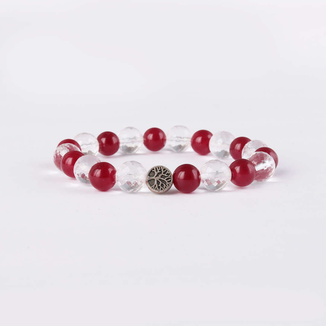 Paint The Town Red | African Carnelian & Diamond Faceted Clear Quartz Bracelet