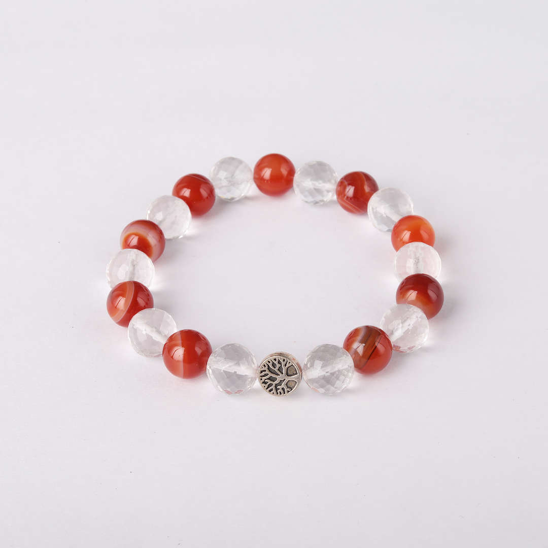 Creativity Pulse | African Carnelian & Diamond Faceted Clear Quartz Bracelet