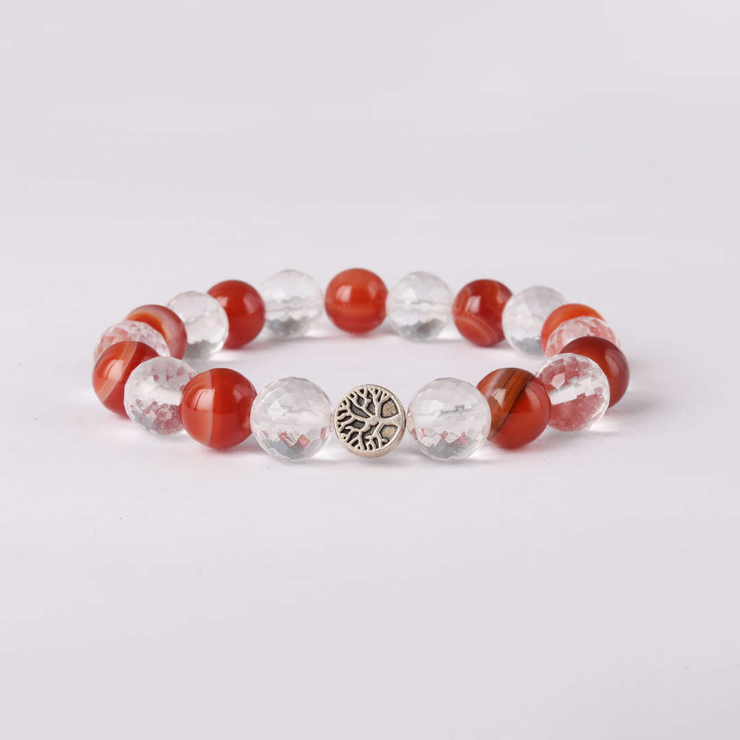 Creativity Pulse | African Carnelian & Diamond Faceted Clear Quartz Bracelet