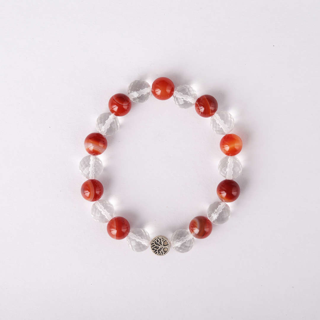 Creativity Pulse | African Carnelian & Diamond Faceted Clear Quartz Bracelet