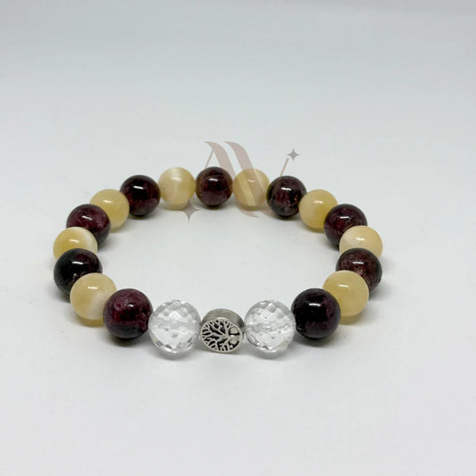 JP Billion Business Garnet & Cat Eye bracelet for wealth attraction, financial success, business growth, money energy alignment, and block removal — infused with Bitcoin frequency and Star Codes.