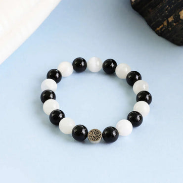 Guardian Protection, Selenite & Black Tourmaline bracelet for energy protection, negativity removal, positivity shield, inner strength, and mental clarity.