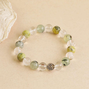 Health Is Your True Wealth, Prehnite & Serpentine bracelet for cell rejuvenation, physical protection, stress relief, health support, and body-mind strength.