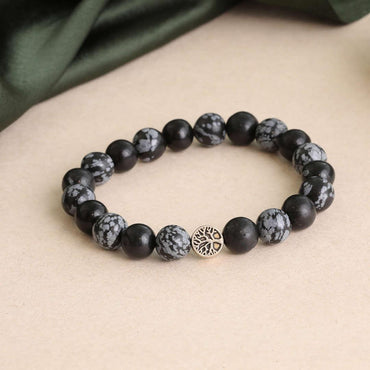 Karmic Imprints Removal, Snowflake Obsidian bracelet for past life healing, karmic clearing, trauma release, deep transformation, and amplified energy with Star Codes.