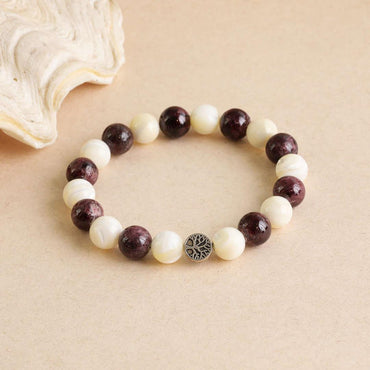 Make A Wish, Garnet & Mother of Pearl bracelet for manifestation, wish fulfillment, luck, dream alignment, and universal energy activation with Star Codes.