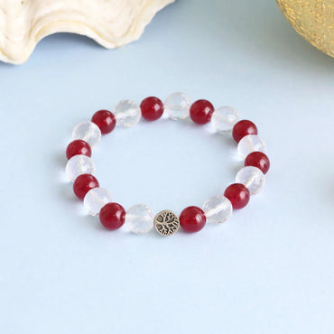Personality Enhancement, Ruby and Clear Quartz bracelet for feminine energy, chakra activation, vitality boost, empowerment, identity creation, transformation, and Star Codes energy.