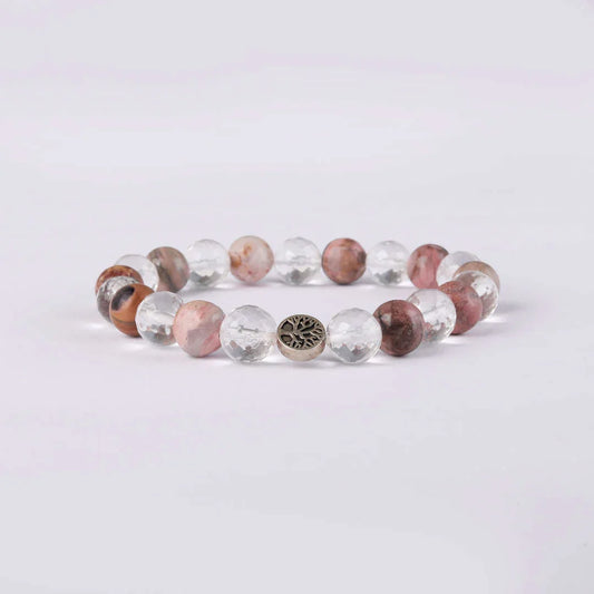 Love Yourself Rhodochrosite & Clear Quartz bracelet for self-love, emotional healing, heart opening, clarity, inner peace, and high-frequency energy with Star Codes.