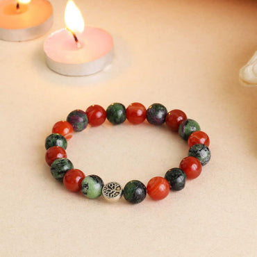 Vital Bloom ,African Ruby Zoisite & Carnelian bracelet for fertility support, body balance, fertility enhancement, and meaningful journey to parenthood.