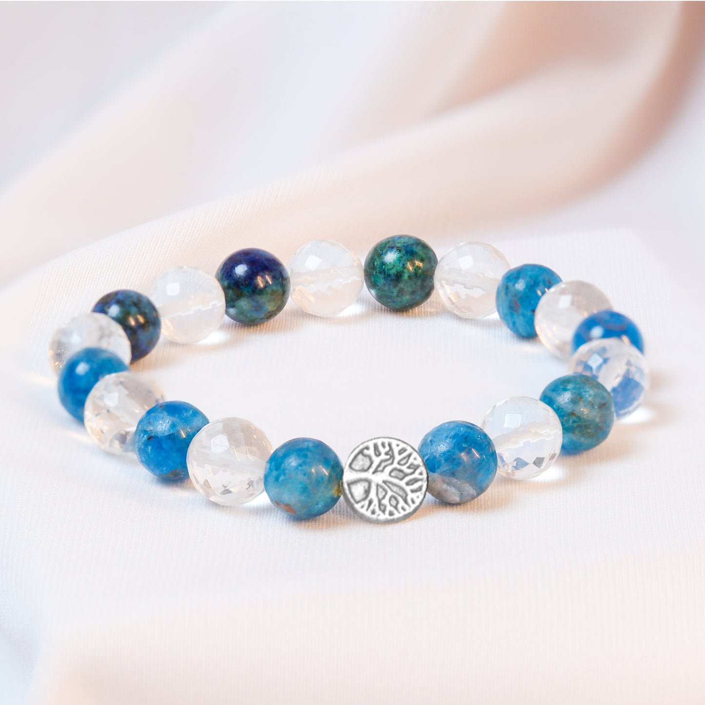 Ancestral Blockages Removal | Blue Apatite & Diamond Faceted Clear Quartz
