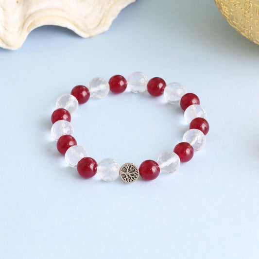 Paint The Town Red | African Carnelian & Diamond Faceted Clear Quartz Bracelet