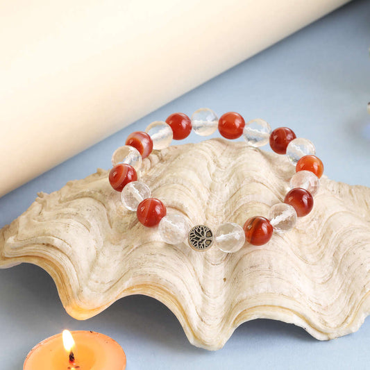 Creativity Pulse | African Carnelian & Diamond Faceted Clear Quartz Bracelet