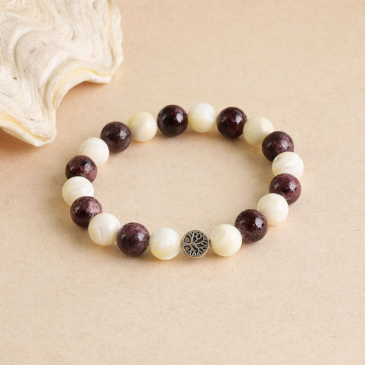 Make A Wish | Garnet & Mother of Pearl Crystal Bracelet
