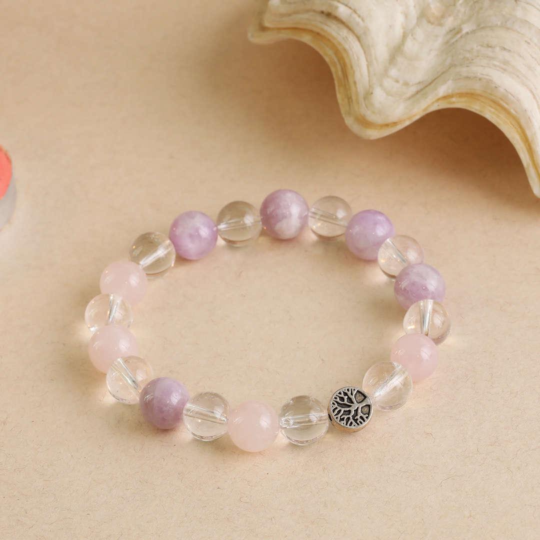 Find Your Forever ,Rose Quartz & Clear Quartz bracelet for heart chakra healing, love frequency, emotional healing, aura clearing, negativity removal, and spiritual alignment with Star Codes.

