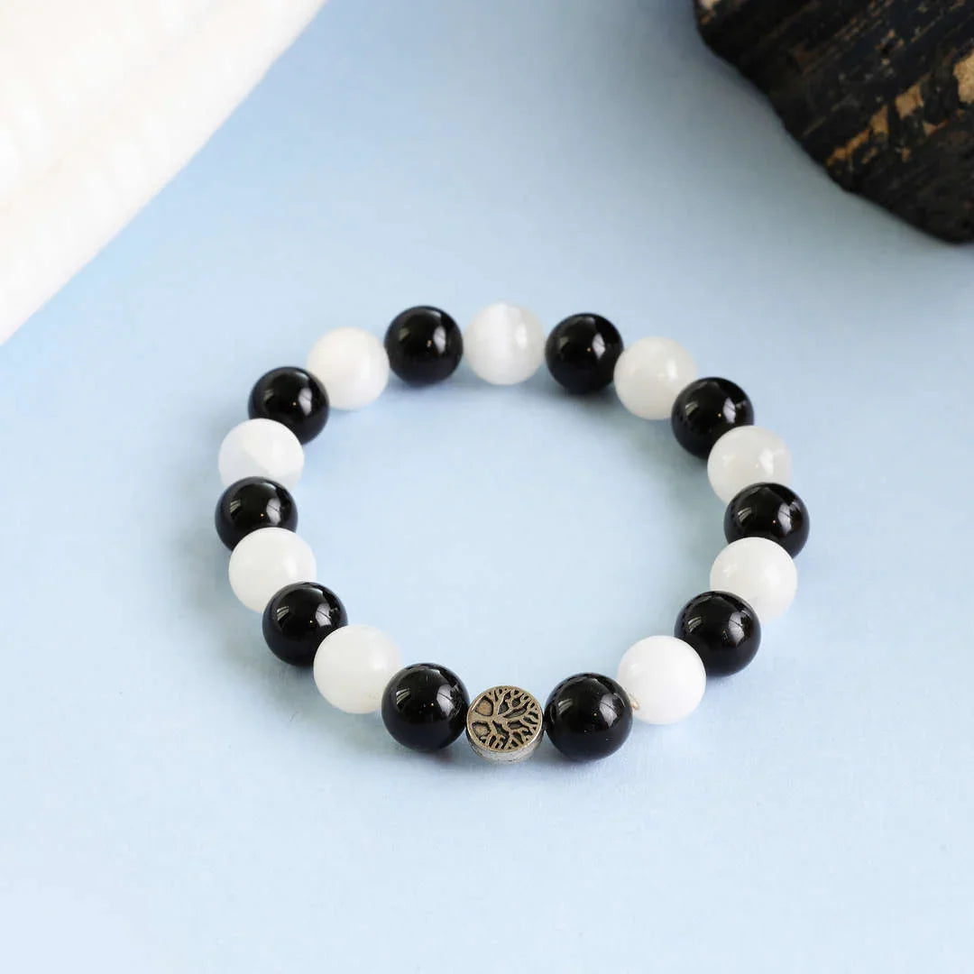 Guardian Protection, Selenite & Black Tourmaline bracelet for energy protection, negativity removal, positivity shield, inner strength, and mental clarity.

