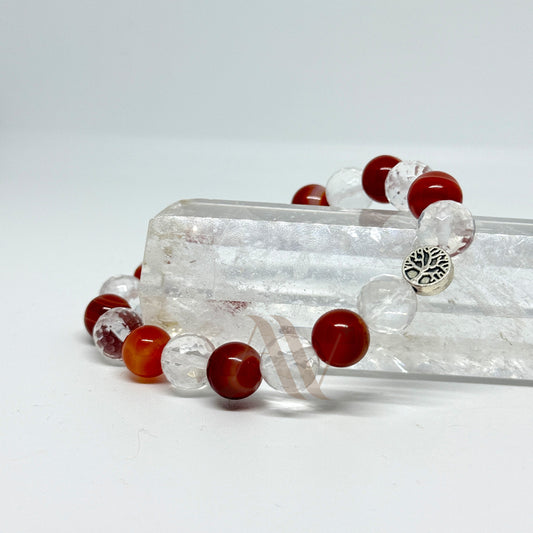 Paint The Town Red | African Carnelian & Diamond Faceted Clear Quartz Bracelet