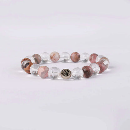 Love Yourself Rhodochrosite & Clear Quartz bracelet for self-love, emotional healing, heart opening, clarity, inner peace, and high-frequency energy with Star Codes.

